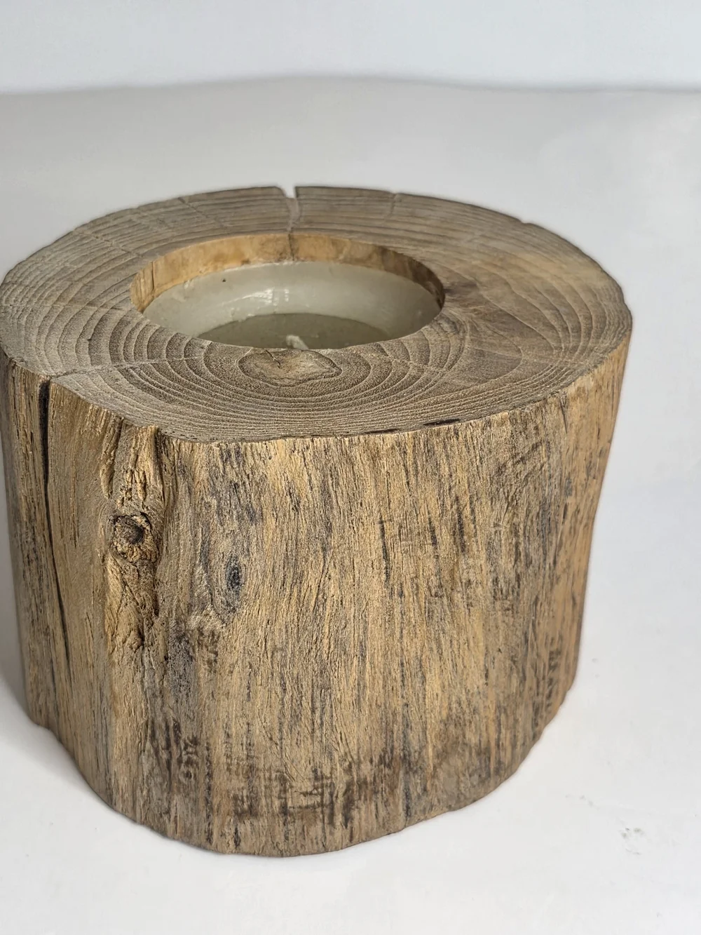 Pottery Barn Rustic Wood Candle - Natural Brown log style New 5
